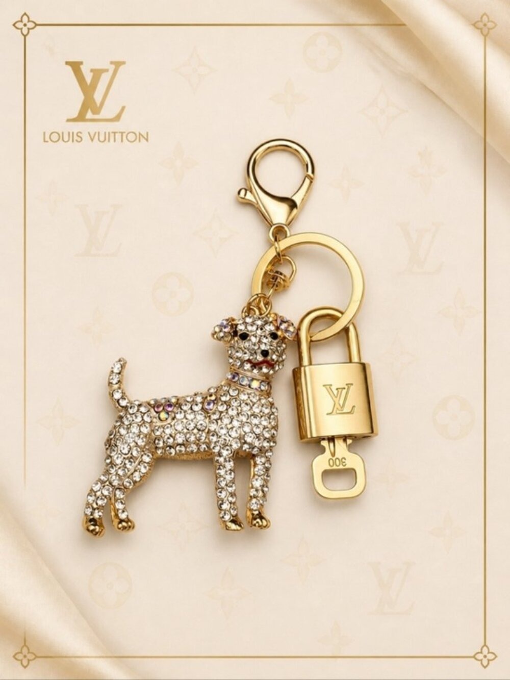 Authentic Louis Vuitton Gold Padlock 🔒 Shiny LV Key + Unbranded Dog Bag Charm